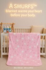 ⁦بطانية السنافر حفر مطبوع طبقتين سادة تركي⁩ - الصورة ⁦2⁩