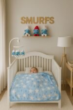 ⁦بطانية السنافر حفر مطبوع طبقتين سادة تركي⁩ - الصورة ⁦4⁩