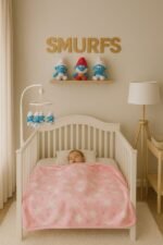 ⁦بطانية السنافر حفر مطبوع طبقتين سادة تركي⁩ - الصورة ⁦5⁩