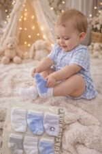 ⁦طقم شراب قطن 3 قطع لحديث الولادة - السنافر⁩ - الصورة ⁦2⁩