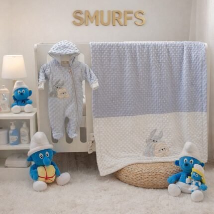 سيت بيبي سالوبيت وبطانية من السنافر - شتوي