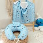 سيت مخدة الرضاعة و ساتر الرضاعة قطن ناعم - السنافر