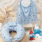 سيت مخدة الرضاعة و ساتر الرضاعة قطن ناعم - السنافر