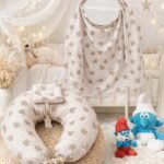 سيت مخدة الرضاعة و ساتر الرضاعة قطن ناعم - السنافر