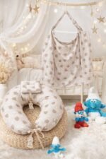 سيت مخدة الرضاعة و ساتر الرضاعة قطن ناعم - السنافر