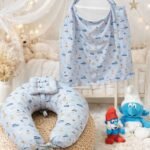 سيت مخدة الرضاعة و ساتر الرضاعة قطن ناعم - السنافر