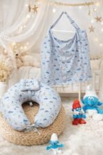 سيت مخدة الرضاعة و ساتر الرضاعة قطن ناعم - السنافر