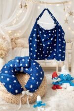 سيت مخدة الرضاعة و ساتر الرضاعة قطن ناعم - السنافر