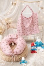 سيت مخدة الرضاعة و ساتر الرضاعة قطن ناعم - السنافر