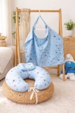 ⁦سيت مخدة الرضاعة و ساتر الرضاعة قطن ناعم - السنافر⁩ - الصورة ⁦2⁩