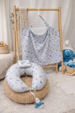 ⁦سيت مخدة الرضاعة و ساتر الرضاعة قطن ناعم - السنافر⁩ - الصورة ⁦2⁩