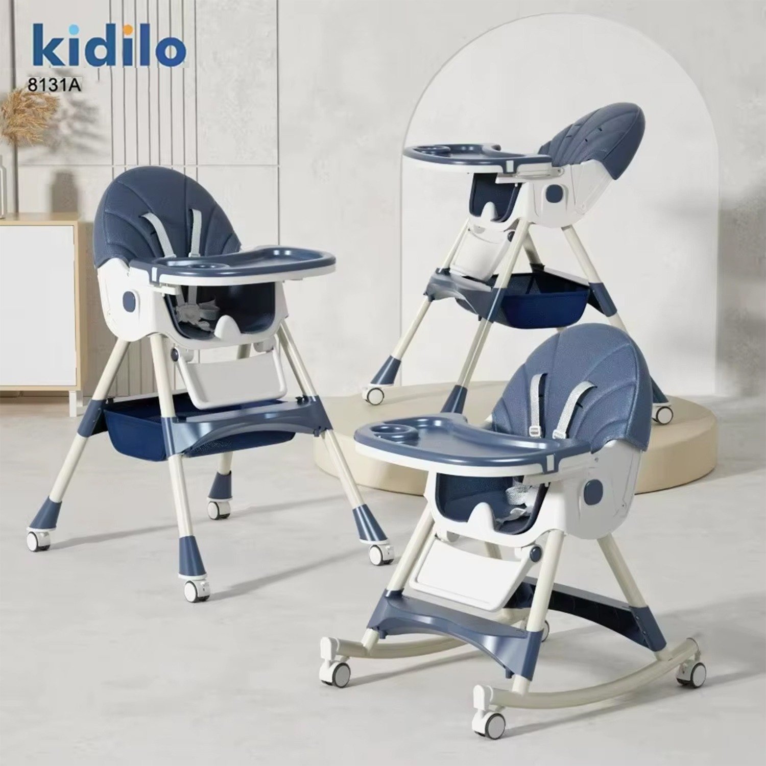 image (26) كرسي طعام كيديلو 8131A قابل للتحويل (قابل للطي + هزاز) — Kidilo High Chair 8131A - الصورة 1